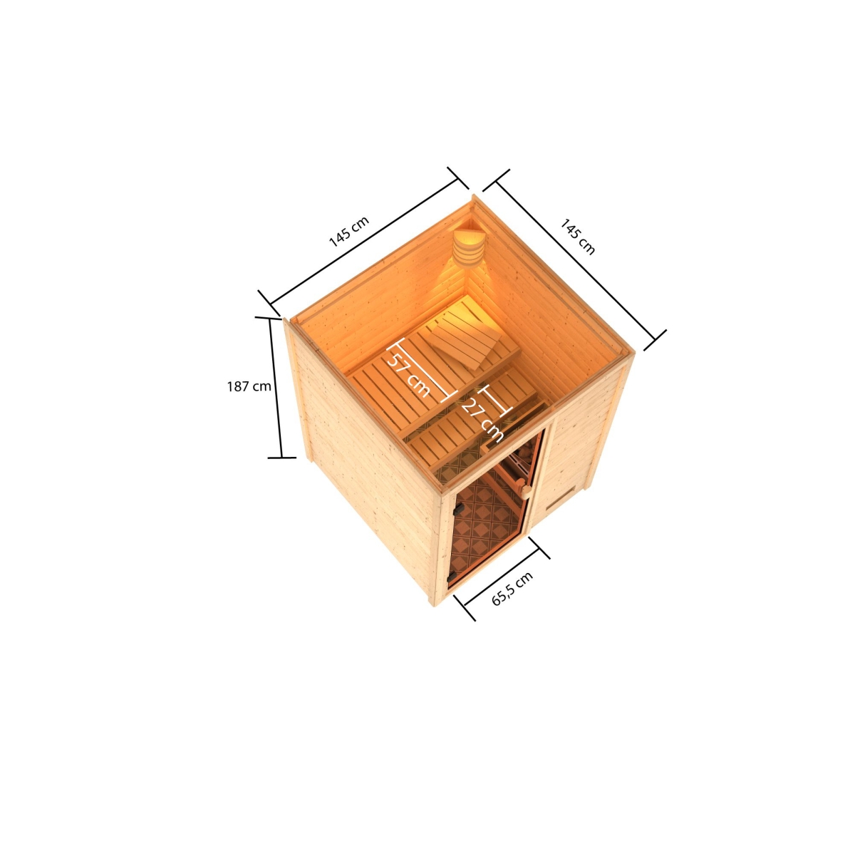 Karibu Sauna Sandra - 145 x 145 cm, 38 mm WOODfeeling, ohne Kranz|ohne Ofen