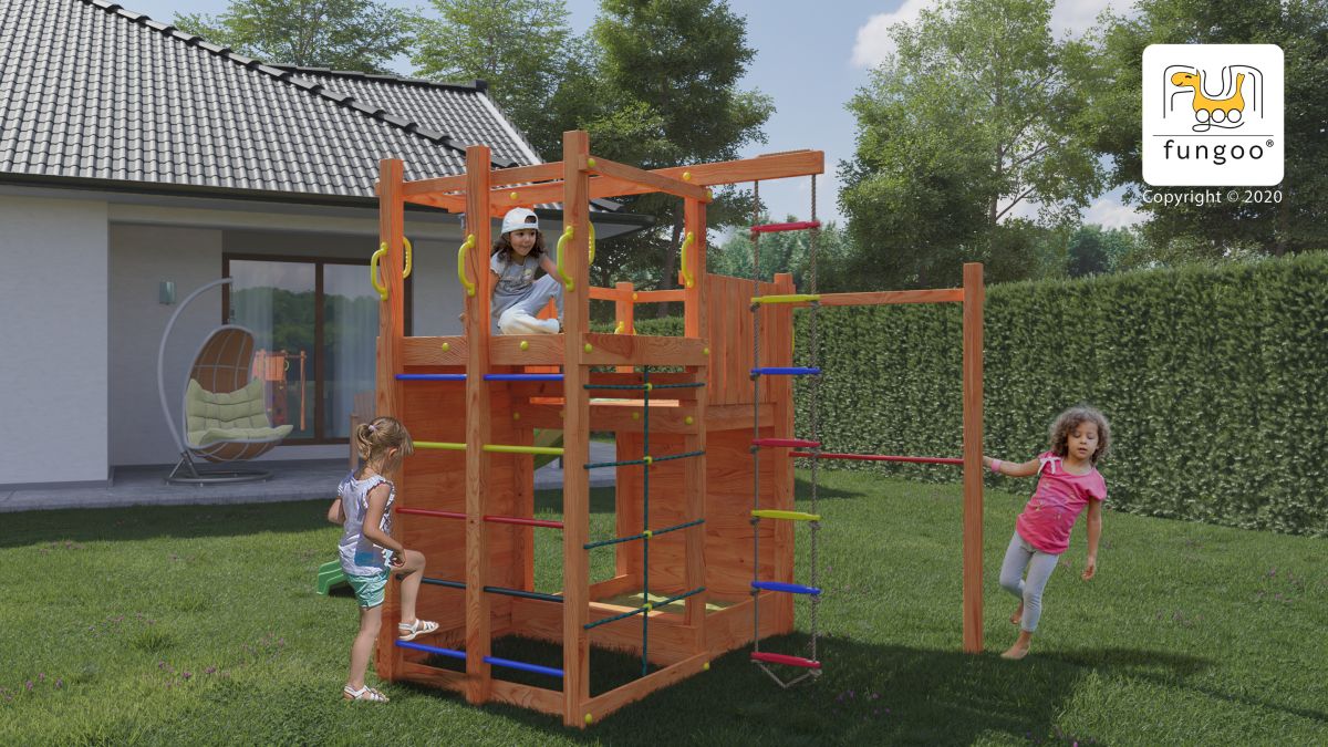 Fungoo Kletterturm CLIMBING STAR 2, teak-farben lasiert