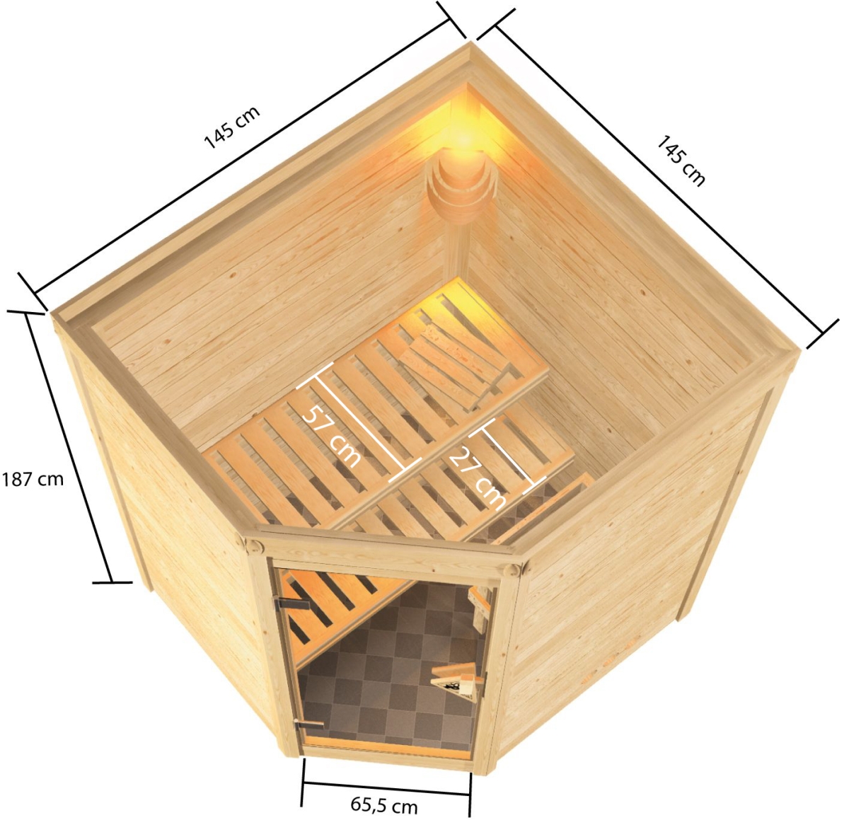 Karibu Sauna Antonia - 145 x 145 cm, 38 mm WOODfeeling, ohne Kranz|ohne Ofen